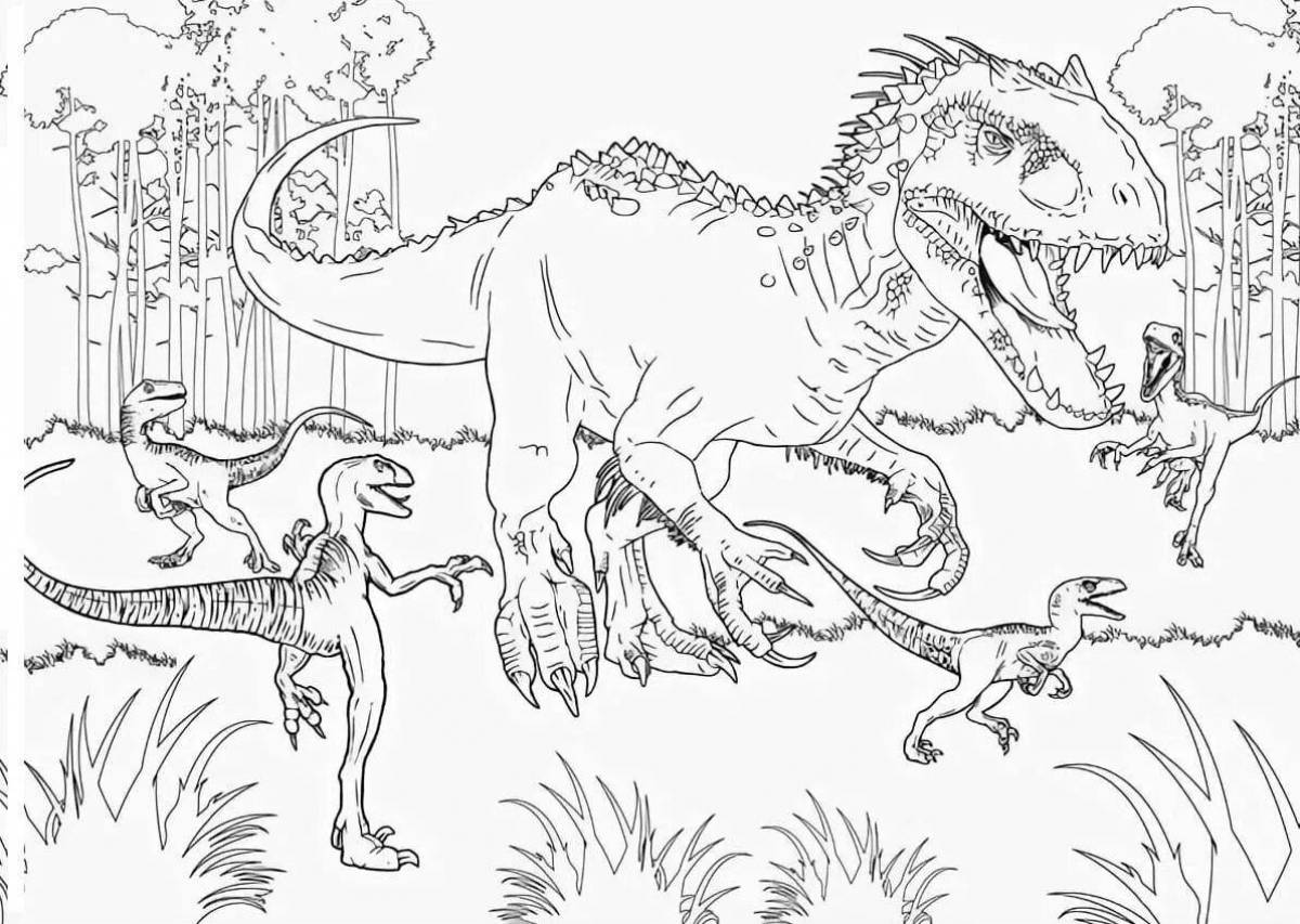 Создание битвы с ярким динозавром