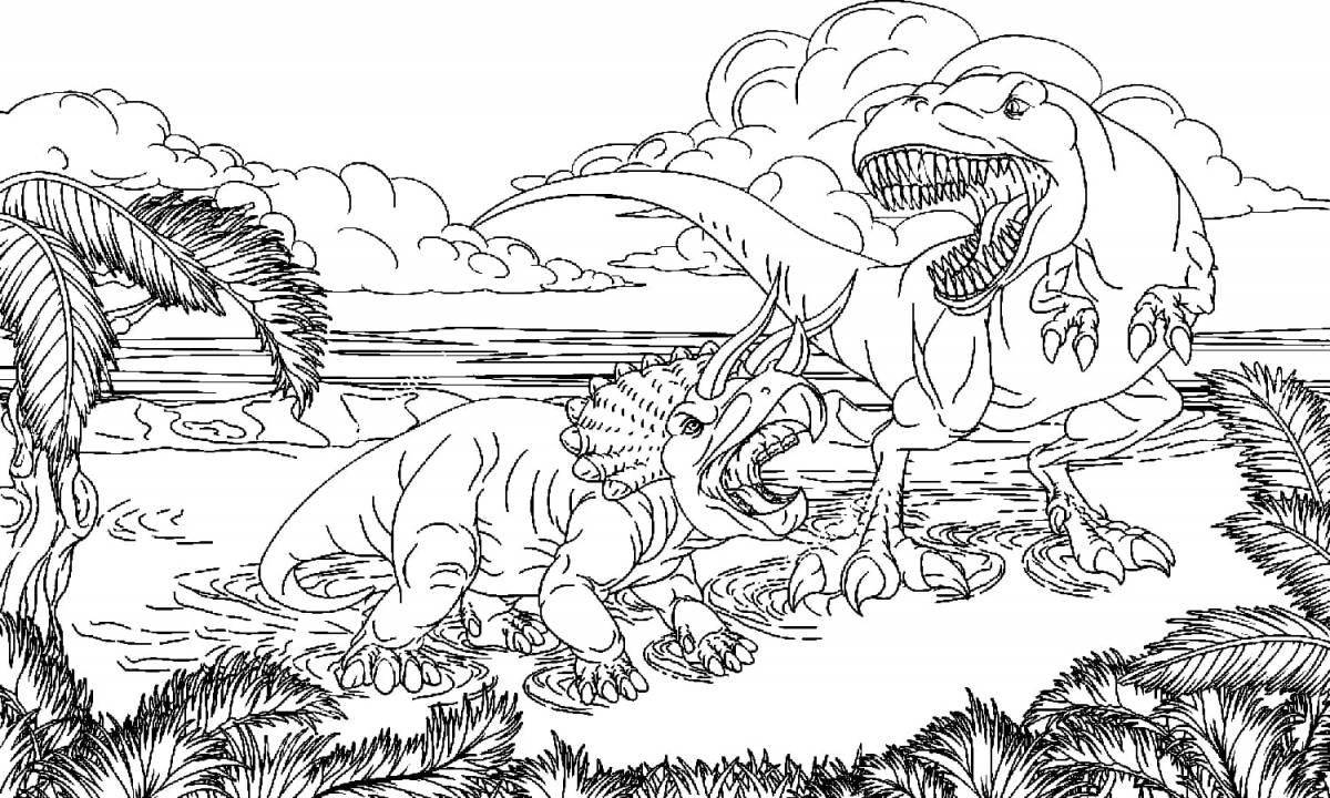 Monumental dinosaur war print