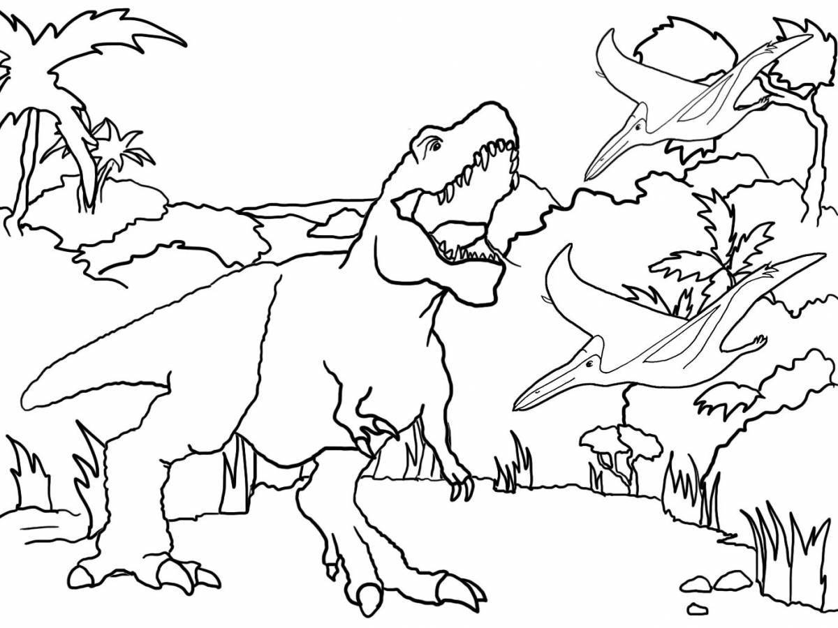 Bright image of a battle with dinosaurs