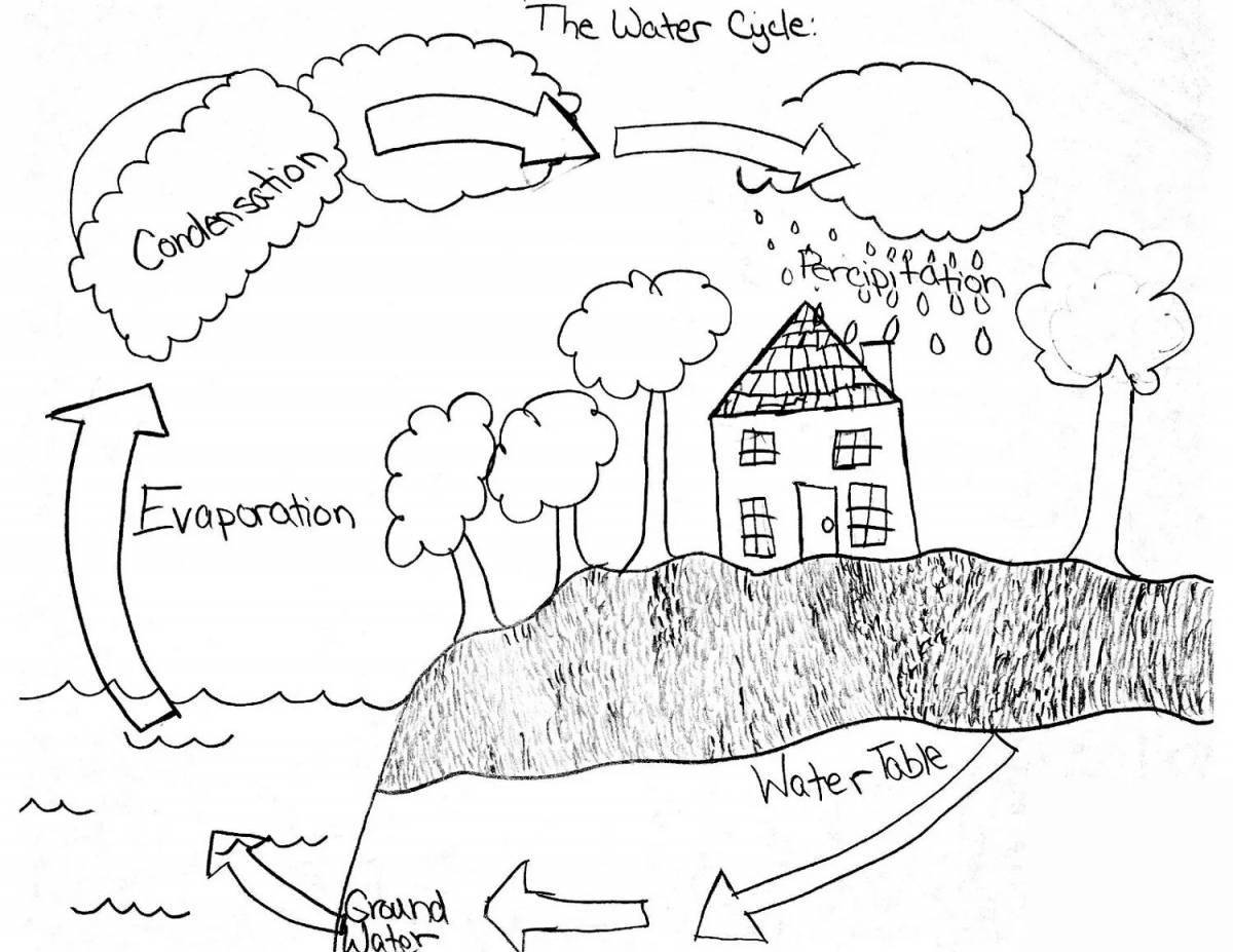 Coloring page exquisite water cycle