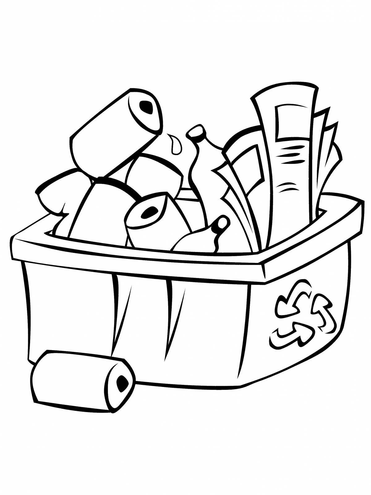 Colorful garbage sorting coloring page