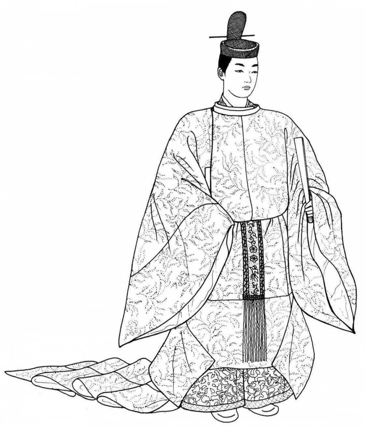 Coloring book elegant Japanese clothes