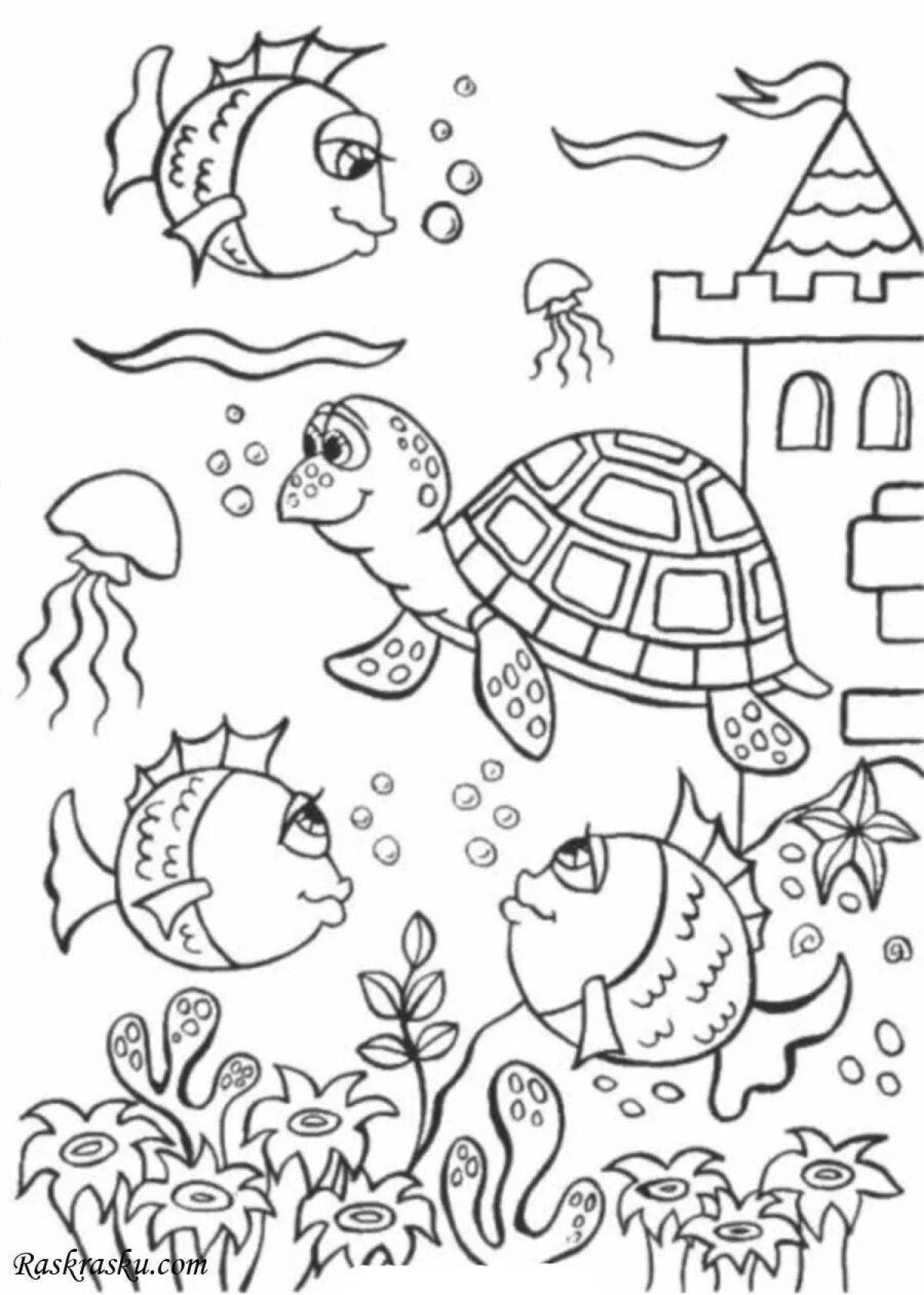 Serene aquatic life coloring page