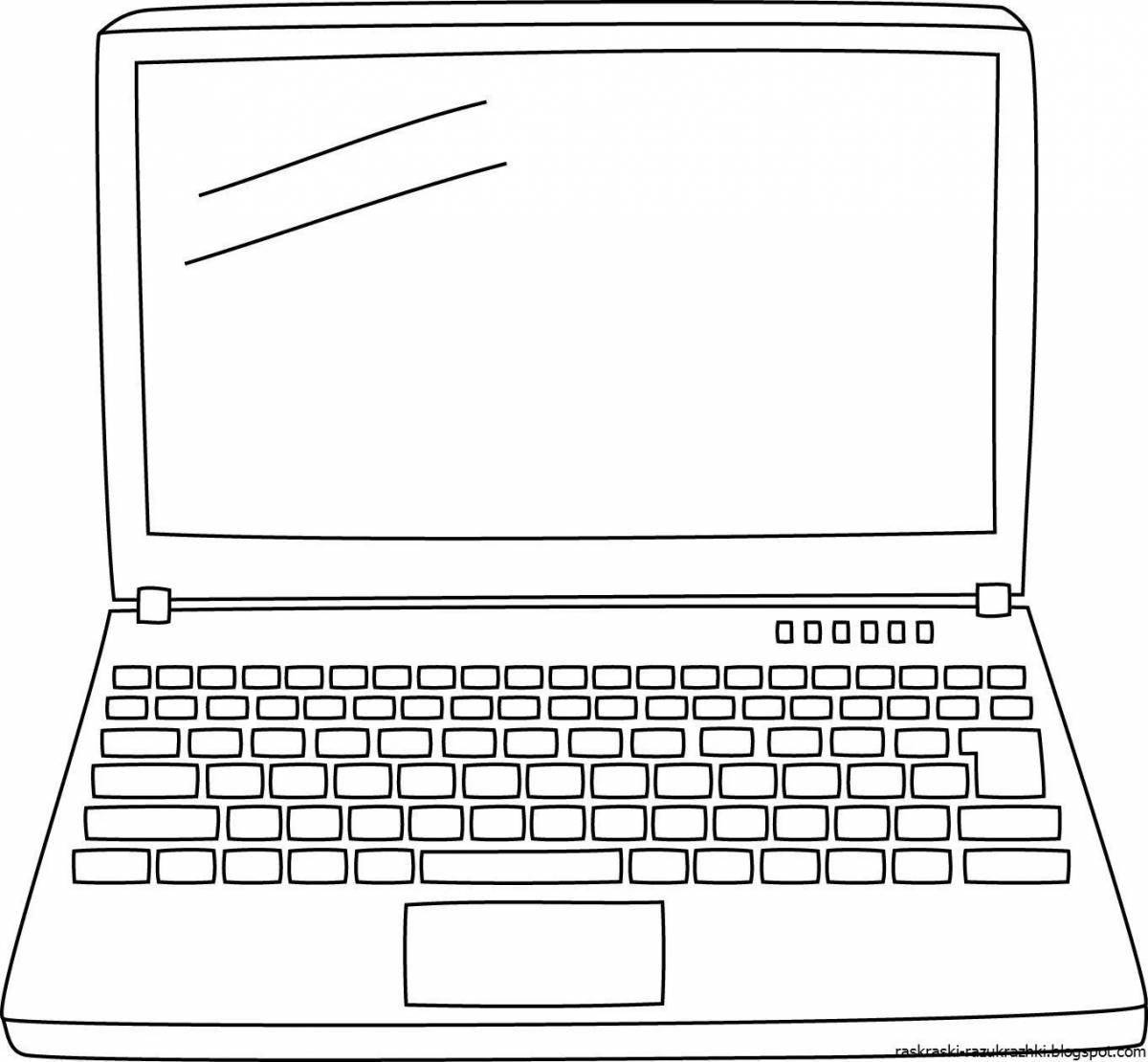 Joyful laptop screen coloring page