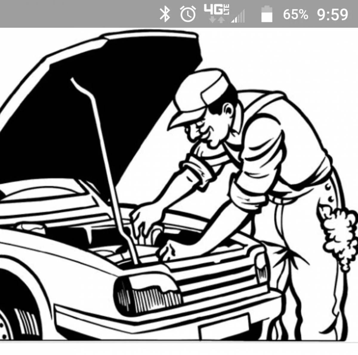 Coloring book playful auto mechanic profession