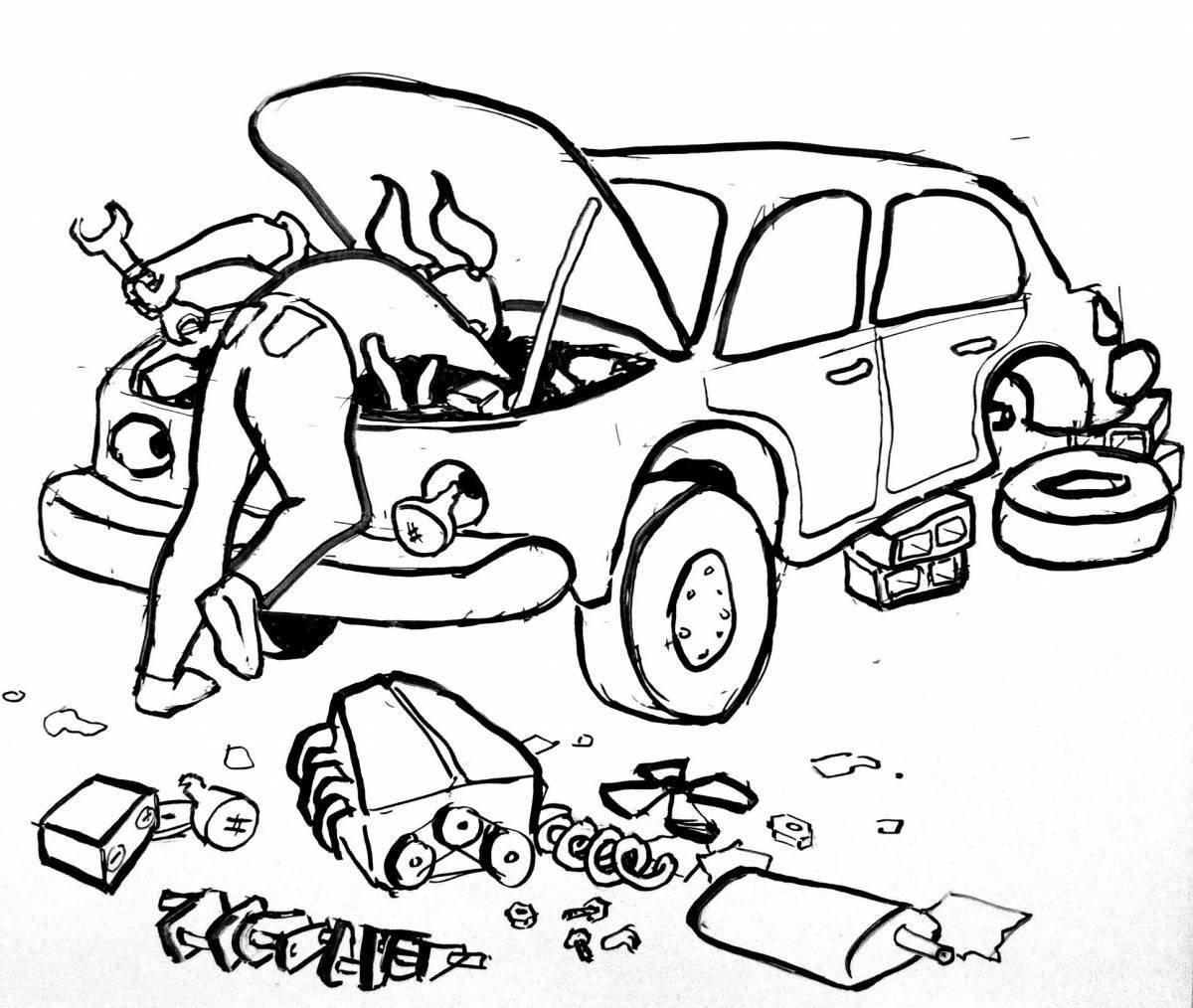 Fun coloring profession auto mechanic