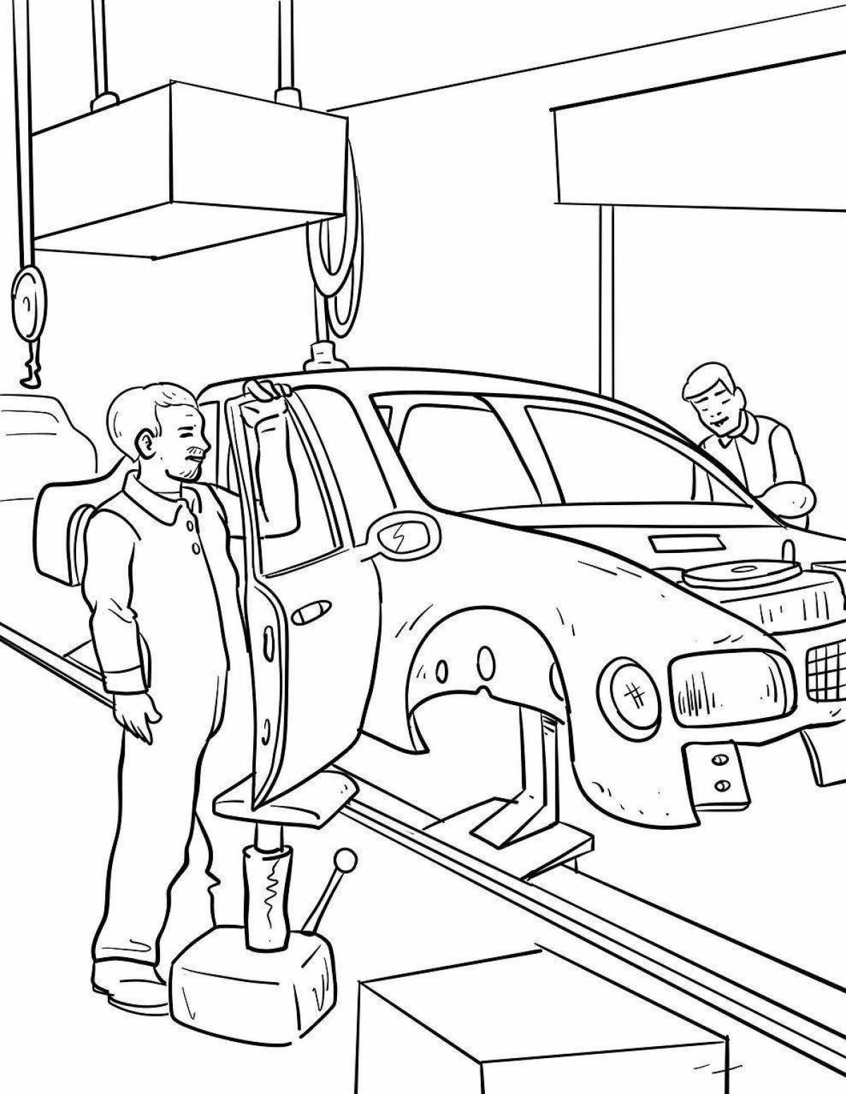 Fun coloring of the auto mechanic profession