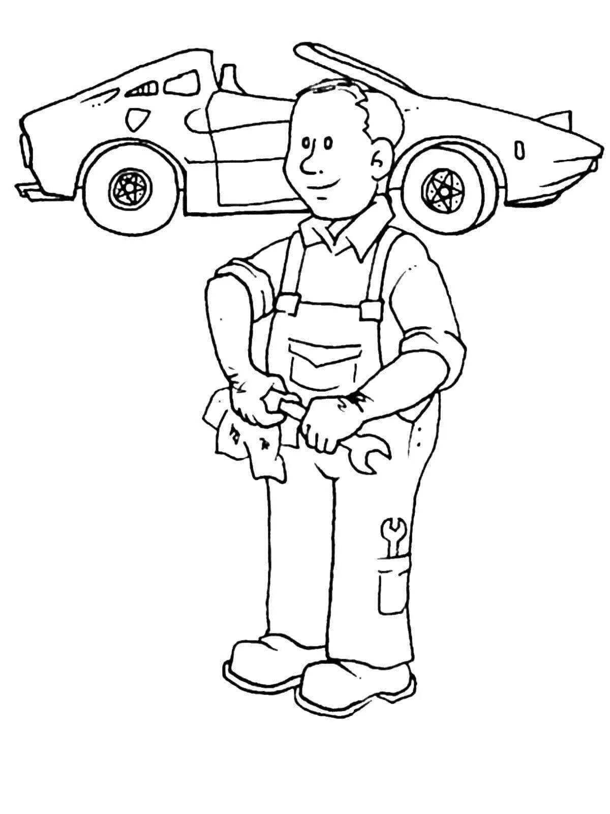 Coloring book wonderful profession auto mechanic