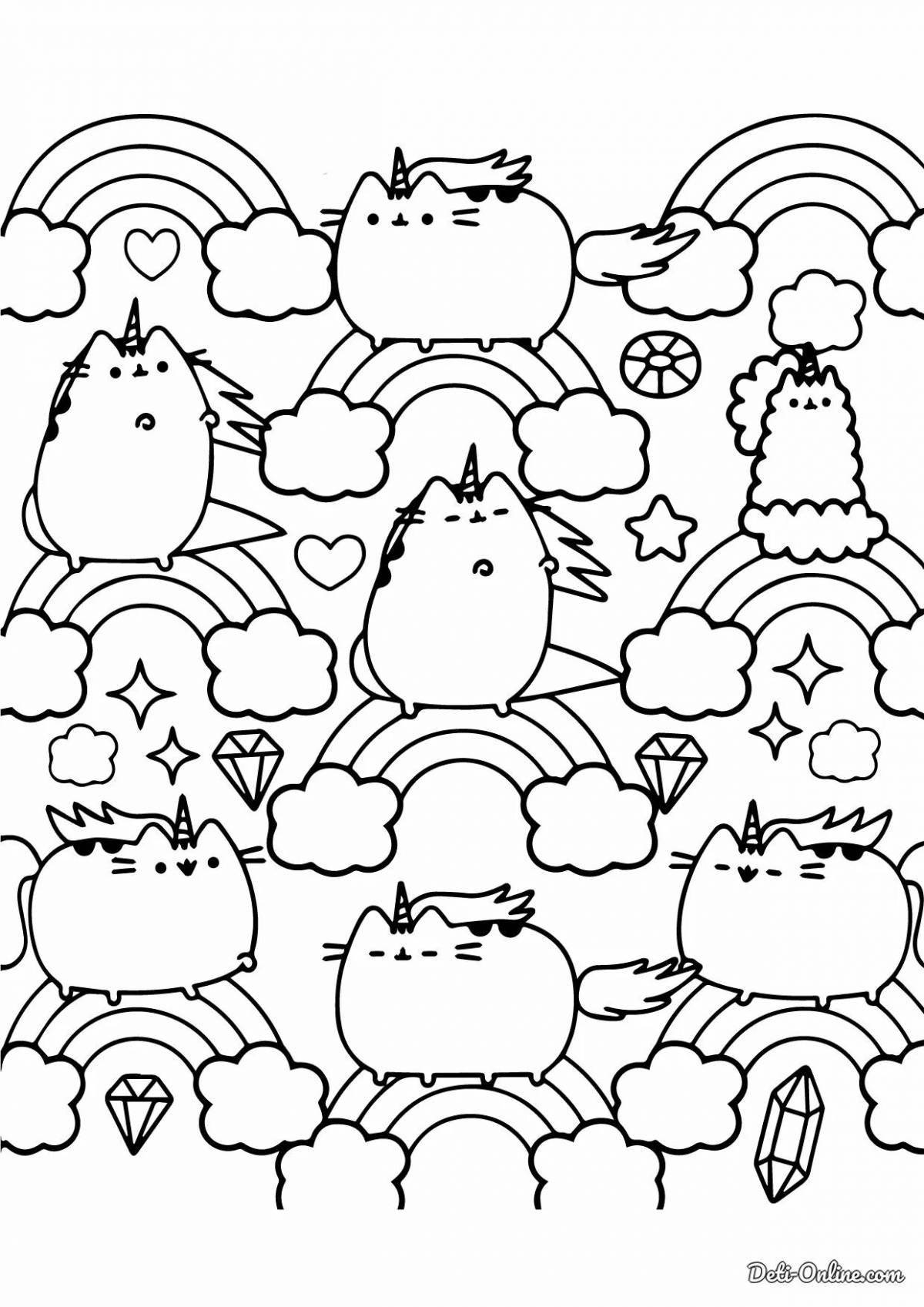 Adorable kawaii cat coloring page