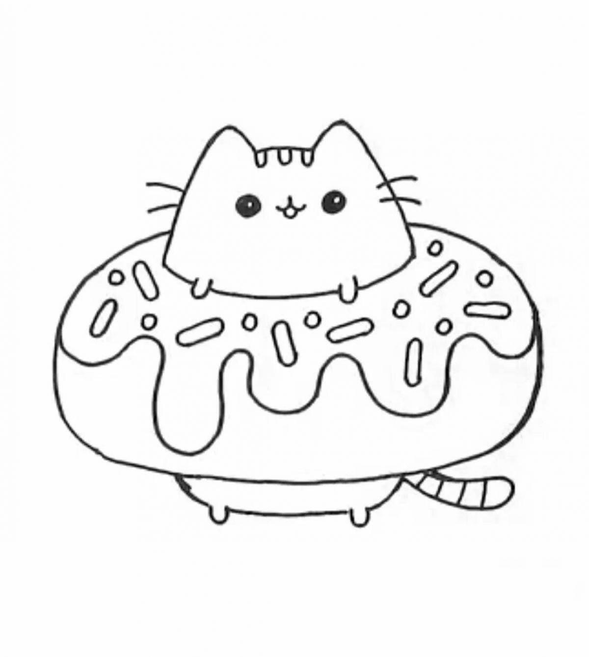 Веселый кавайный кот раскраски