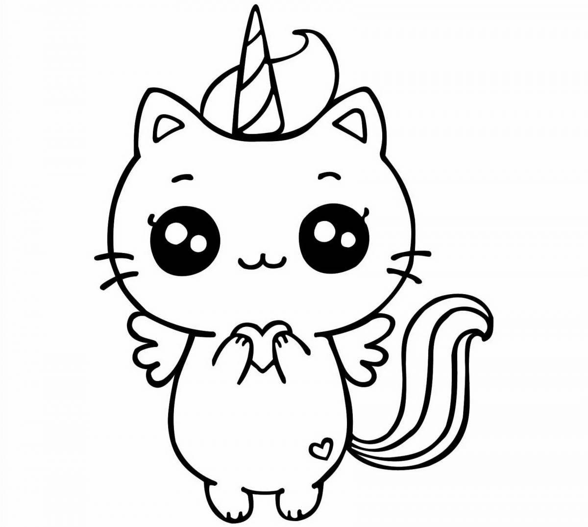 Adorable kawaii cat coloring page