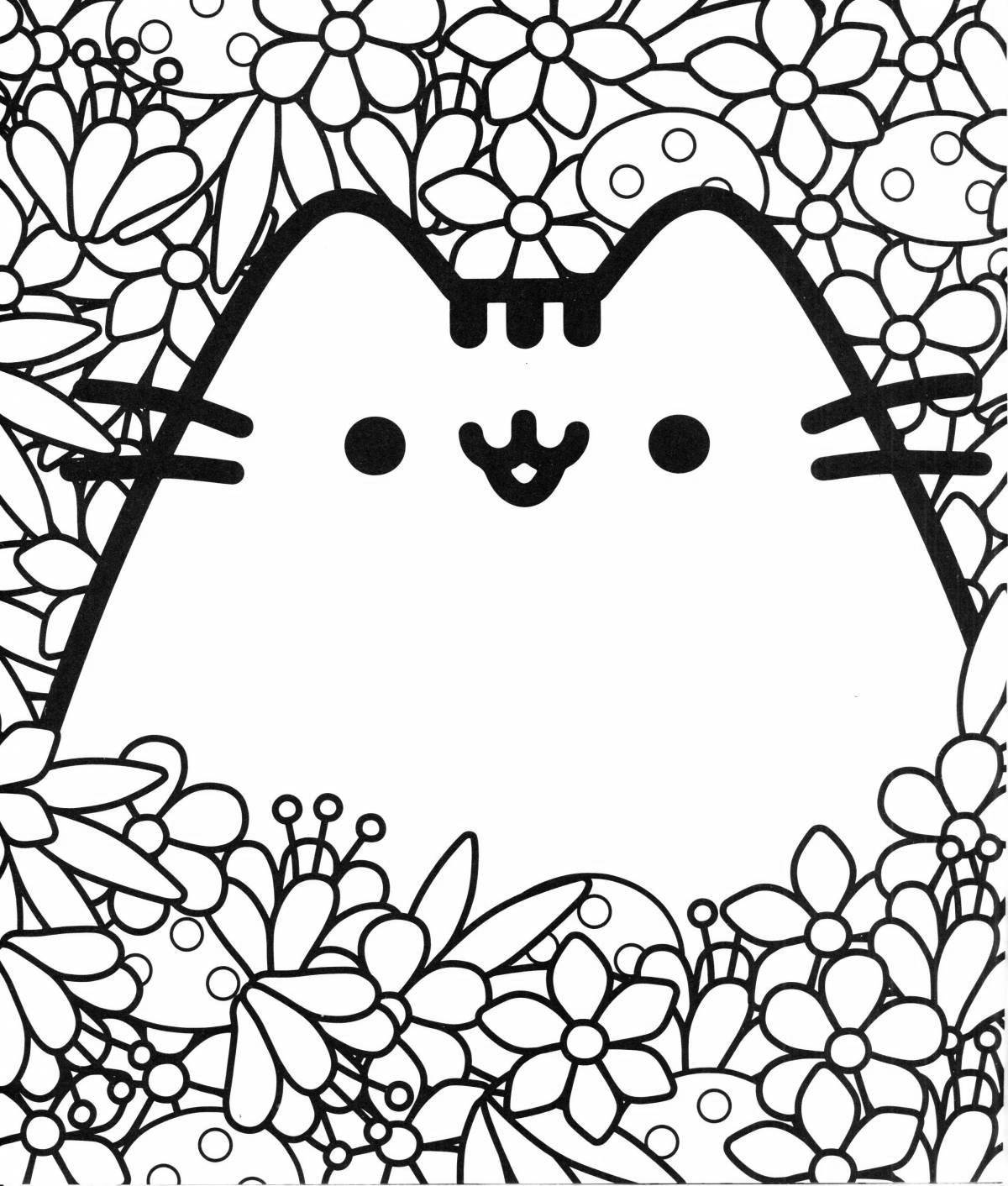 Страница раскраски игристого кавайного кота