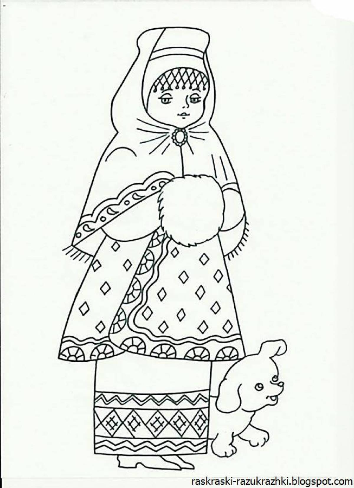 Coloring page bright Russian folk costumes