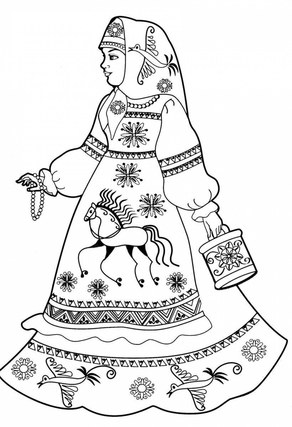 Coloring page timeless Russian folk costume