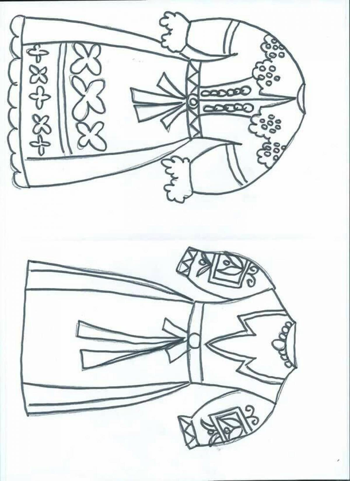 Coloring page dramatic Russian folk costume