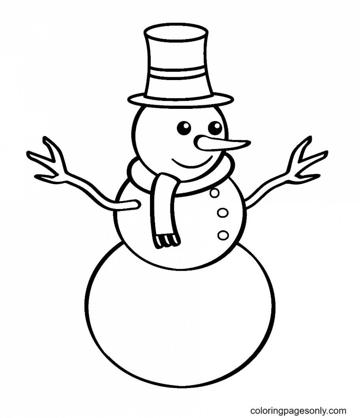 Coloring book with bright eyes snowman