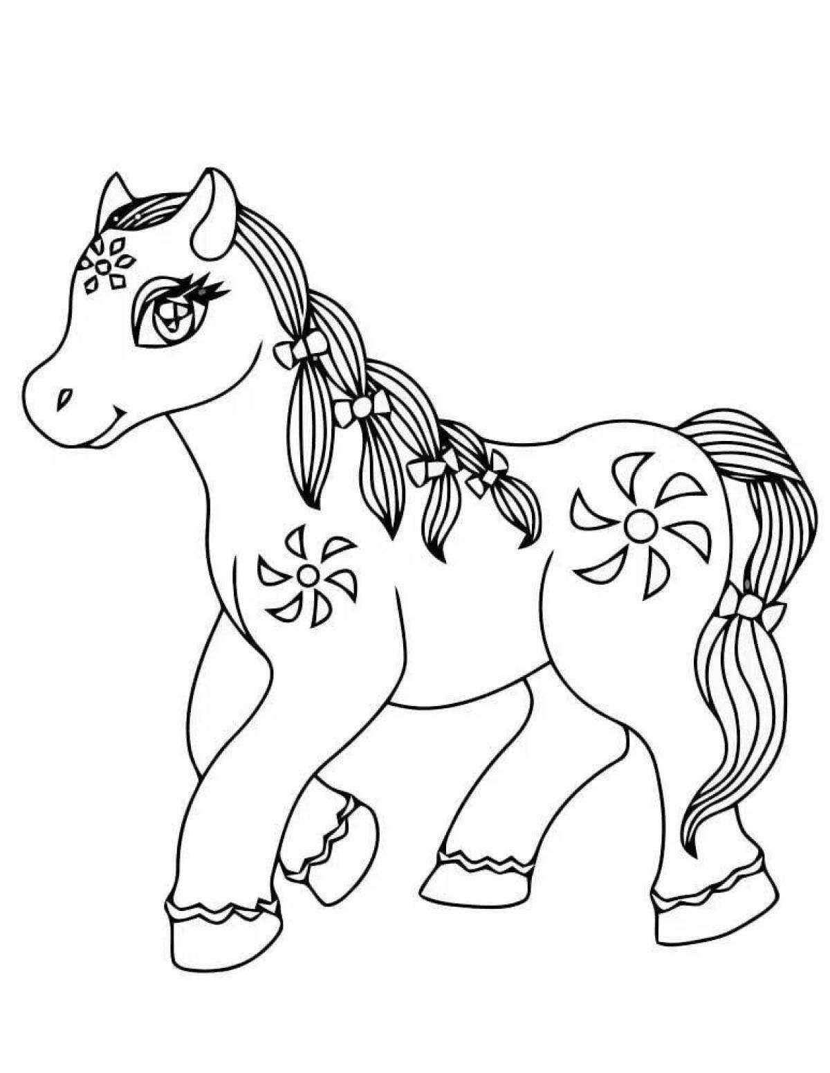 Playful brown horse coloring book for kids