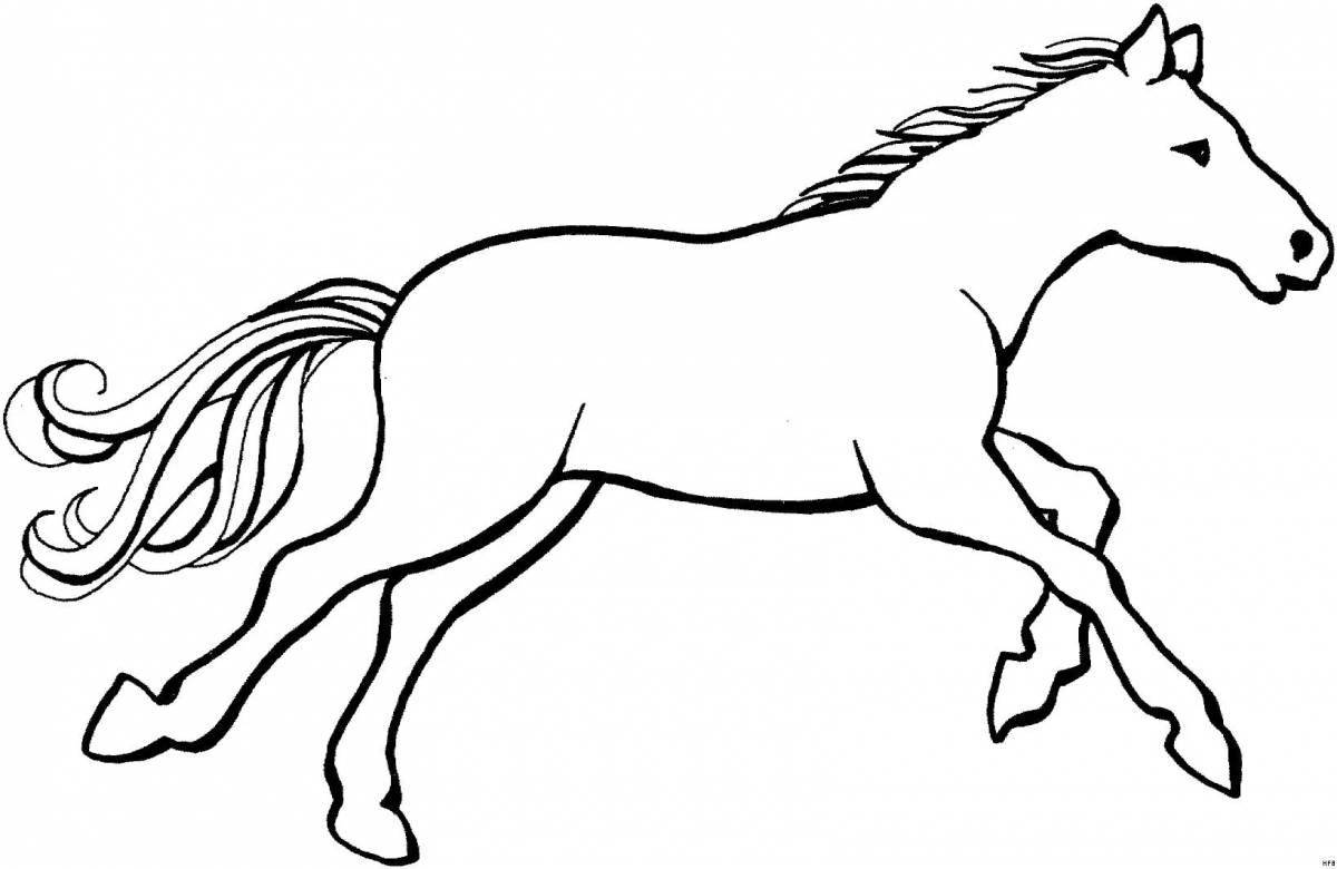 Coloring book galloping thoroughbred horse for children