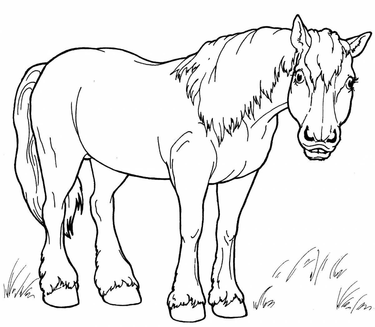 Лошадь-раскраска морган скачущий галопом для детей