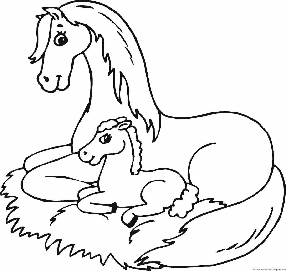 Horse for coloring a galloping foal for children
