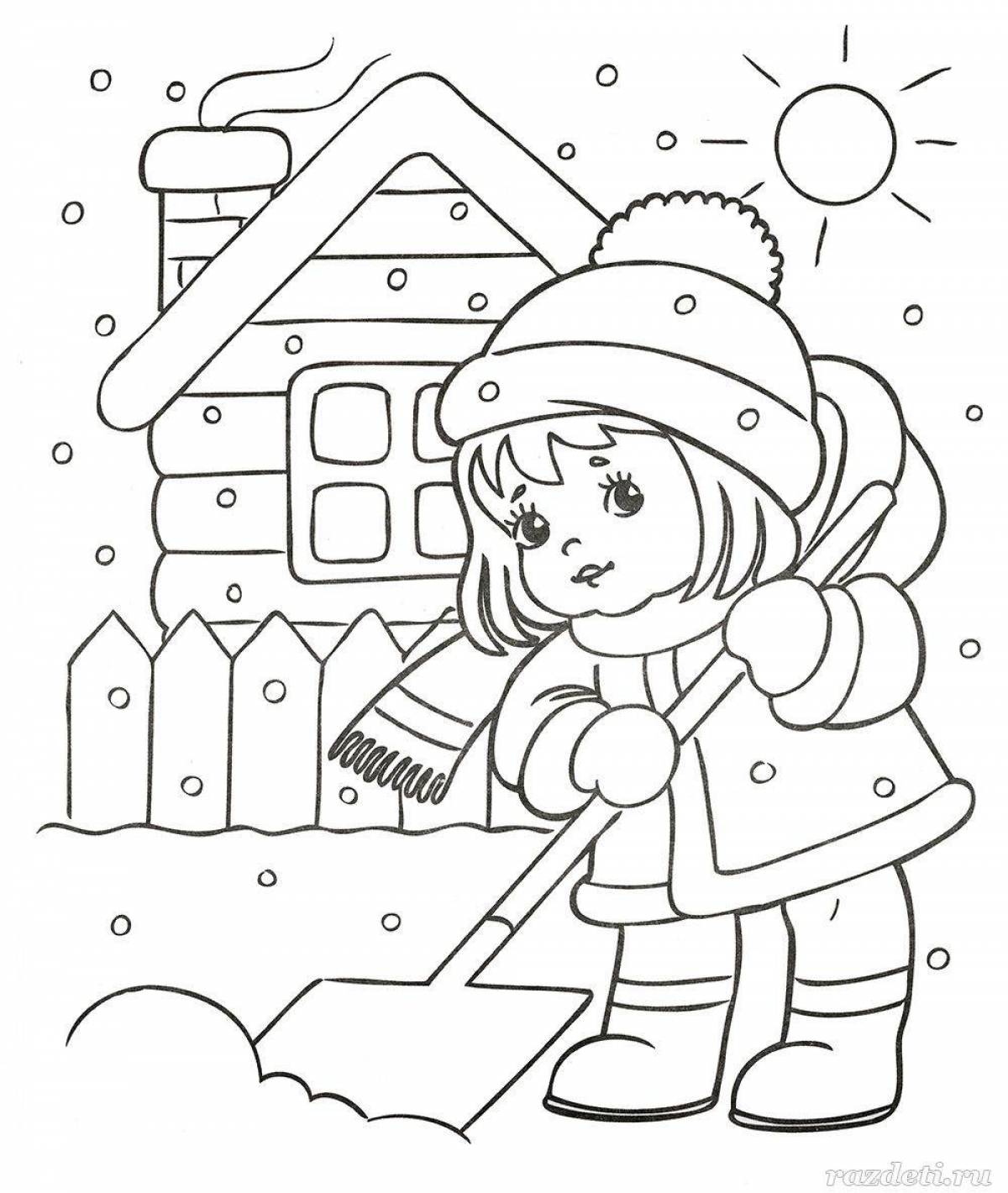 Очаровательная зимняя раскраска для детей 4-5 лет