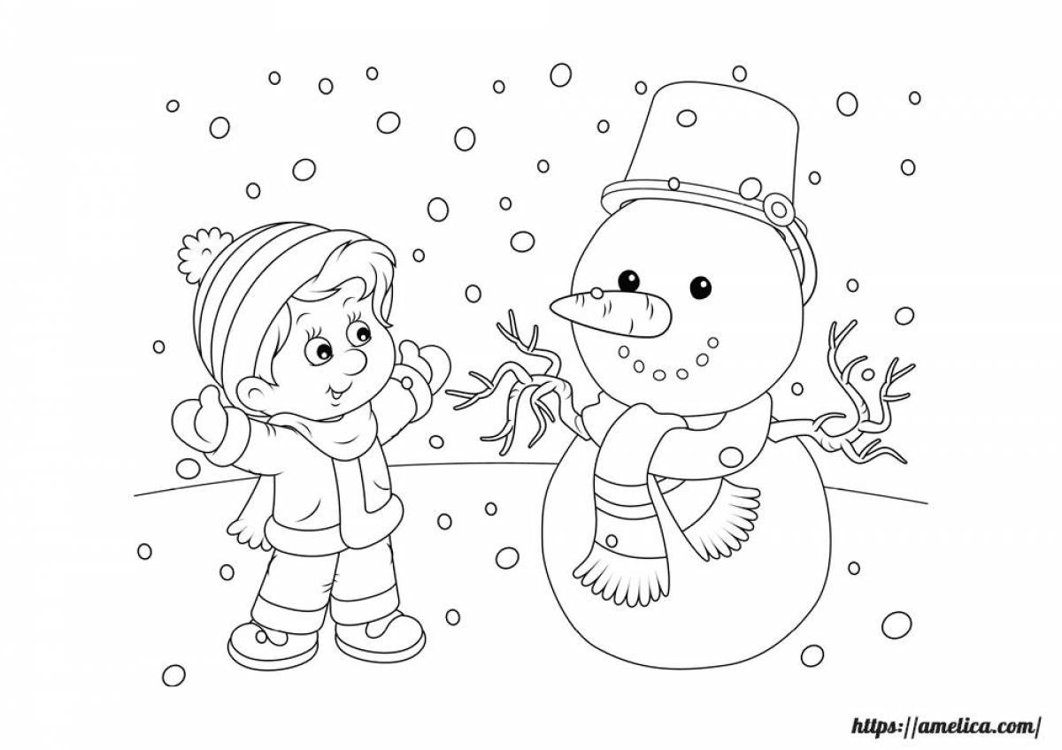 Праздничная раскраска для детей зимние забавы 5-6 лет