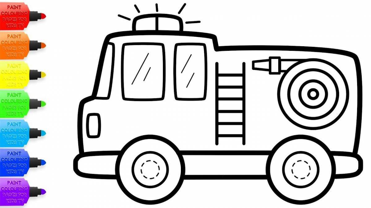 Яркая пожарная машина раскраски для детей