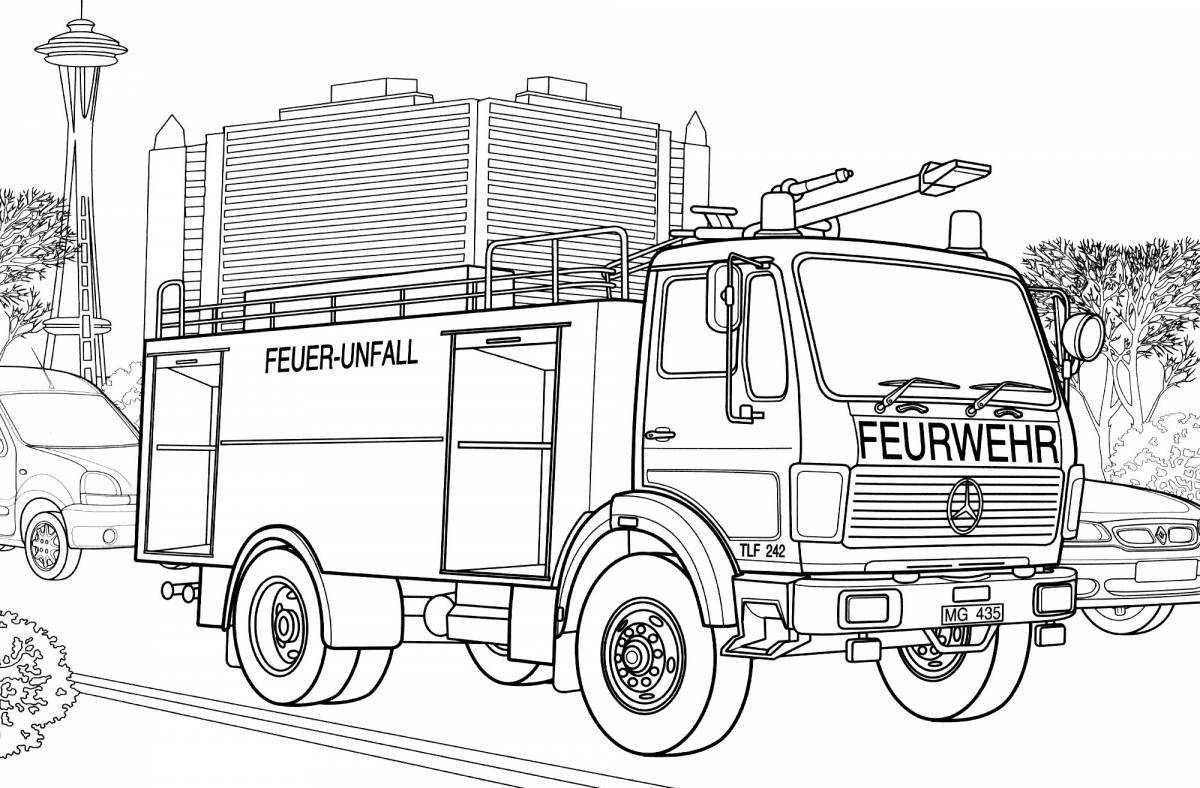 Exquisite fire truck coloring book for kids