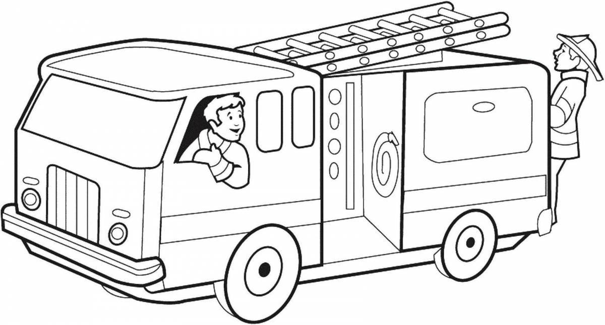 Animated fire truck coloring page for kids
