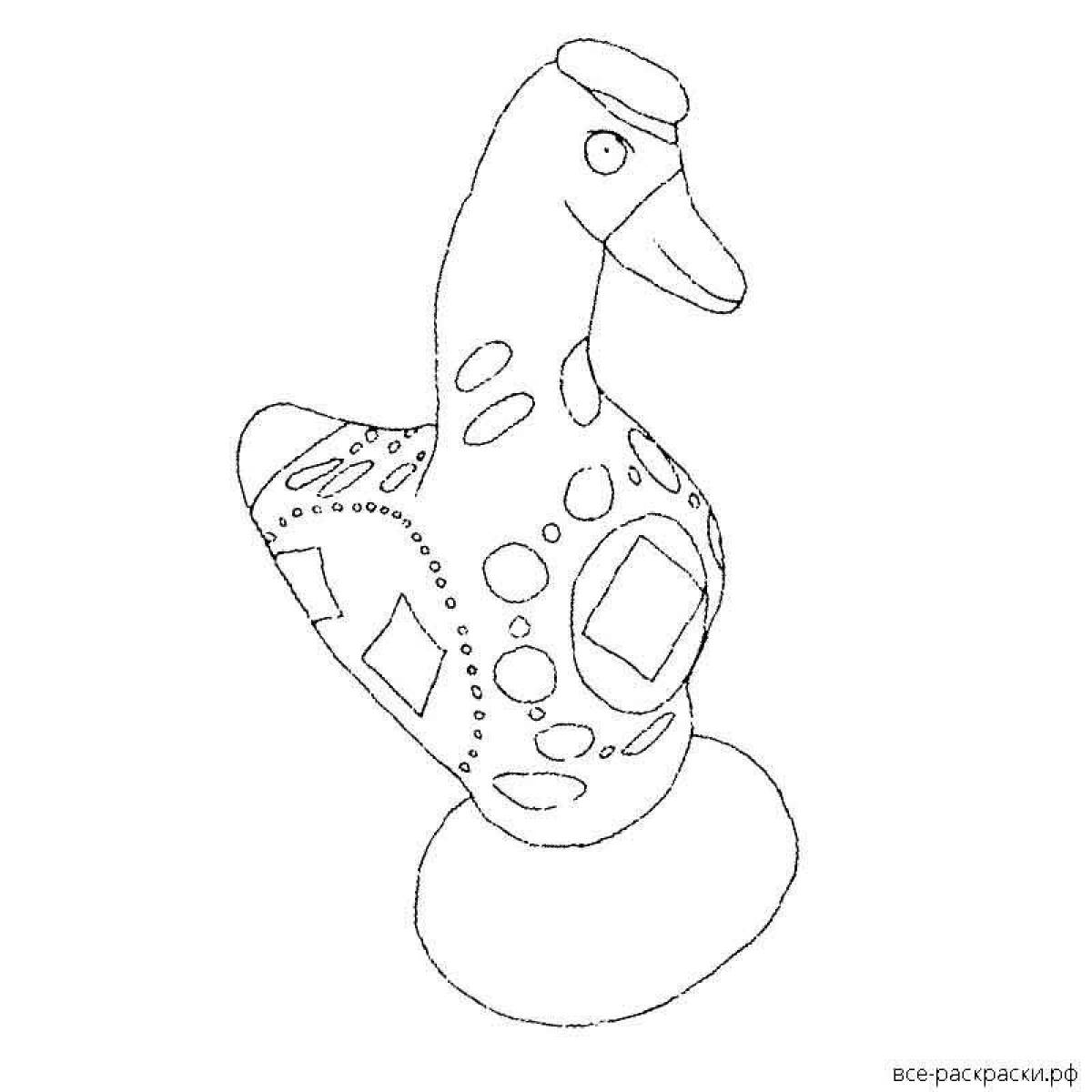 Раскраска забавная дымковская утка