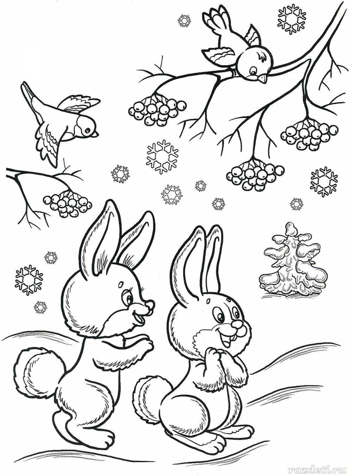 Раскраска Новогодний зайчик для детей 5-7 лет