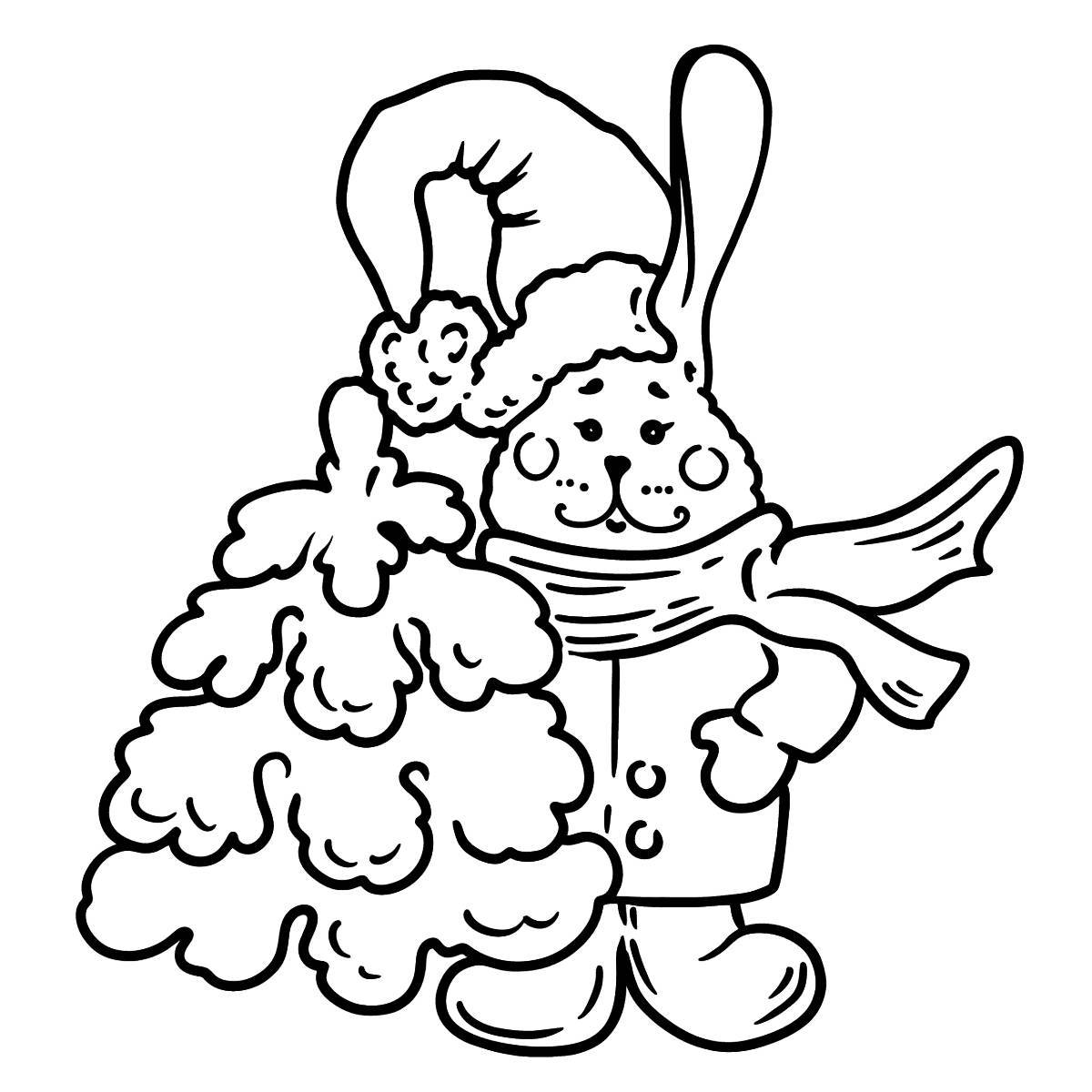 Adorable Christmas Bunny Coloring Page