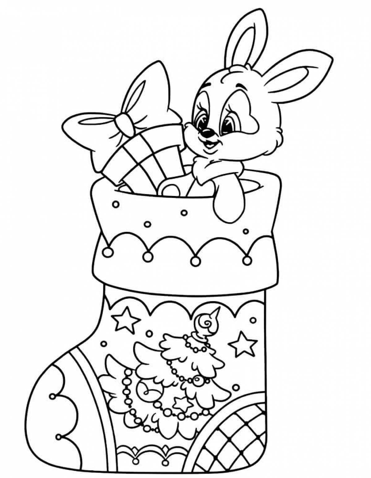 Glowing Christmas Bunny Coloring Page