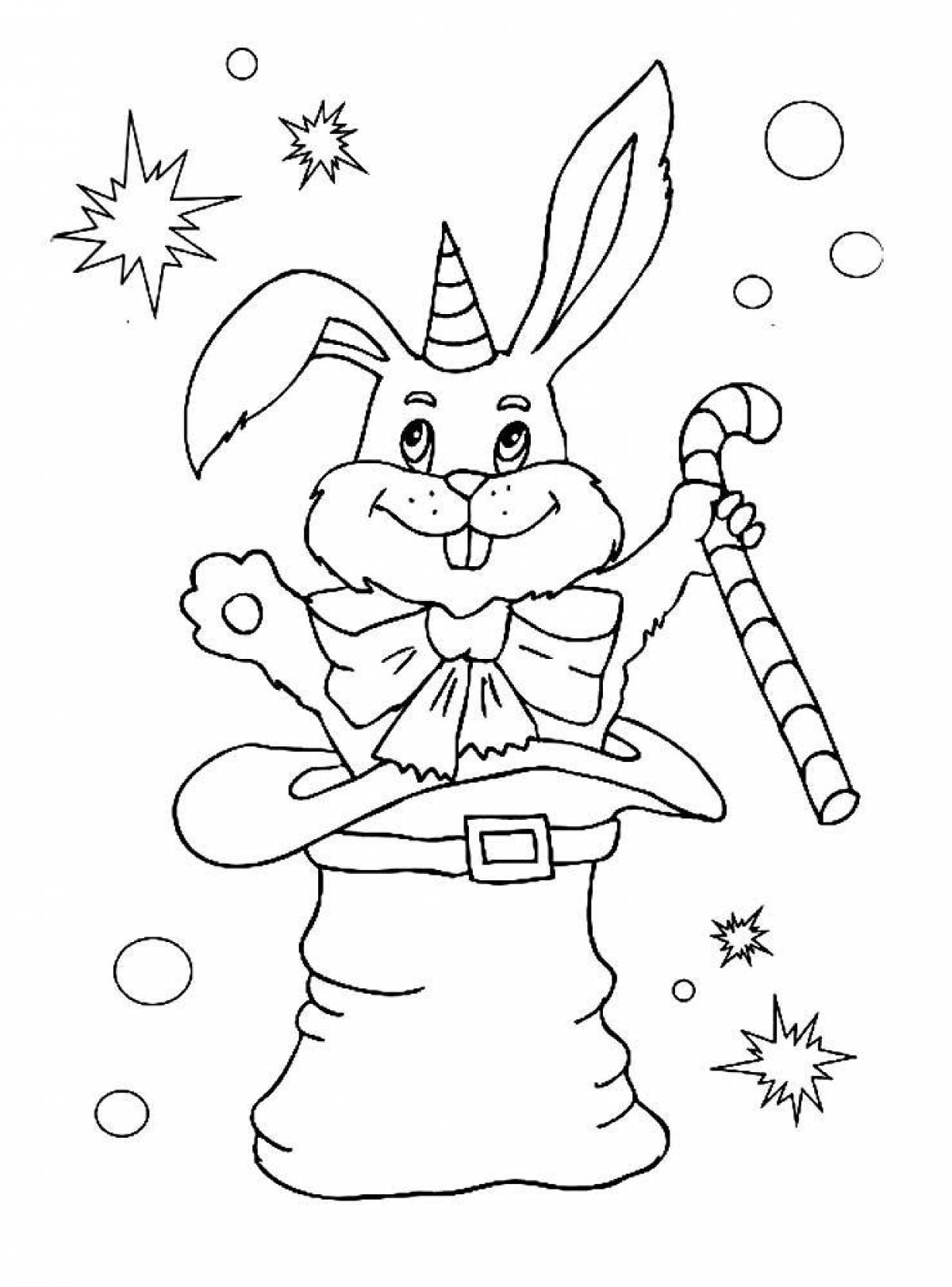 Colored Christmas bunny coloring book