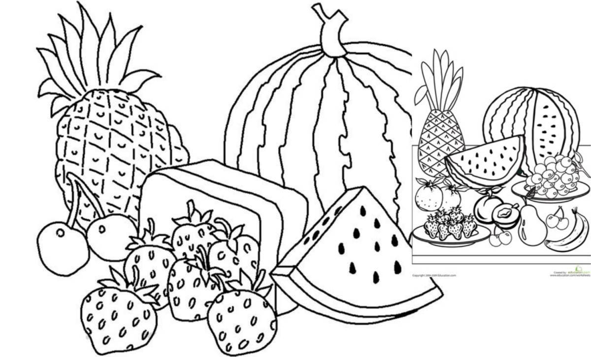 Игривая страница раскраски фруктов для детей