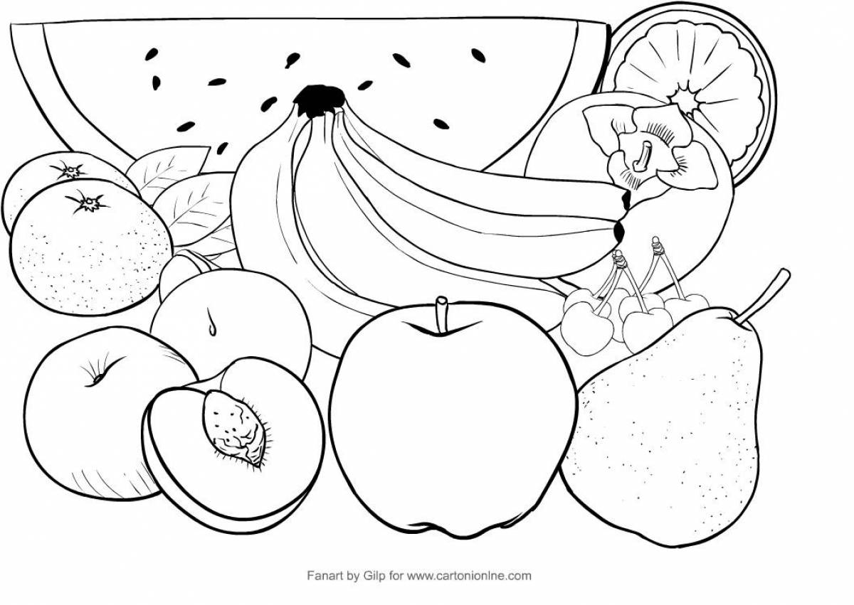 Fun fruit coloring book for kids