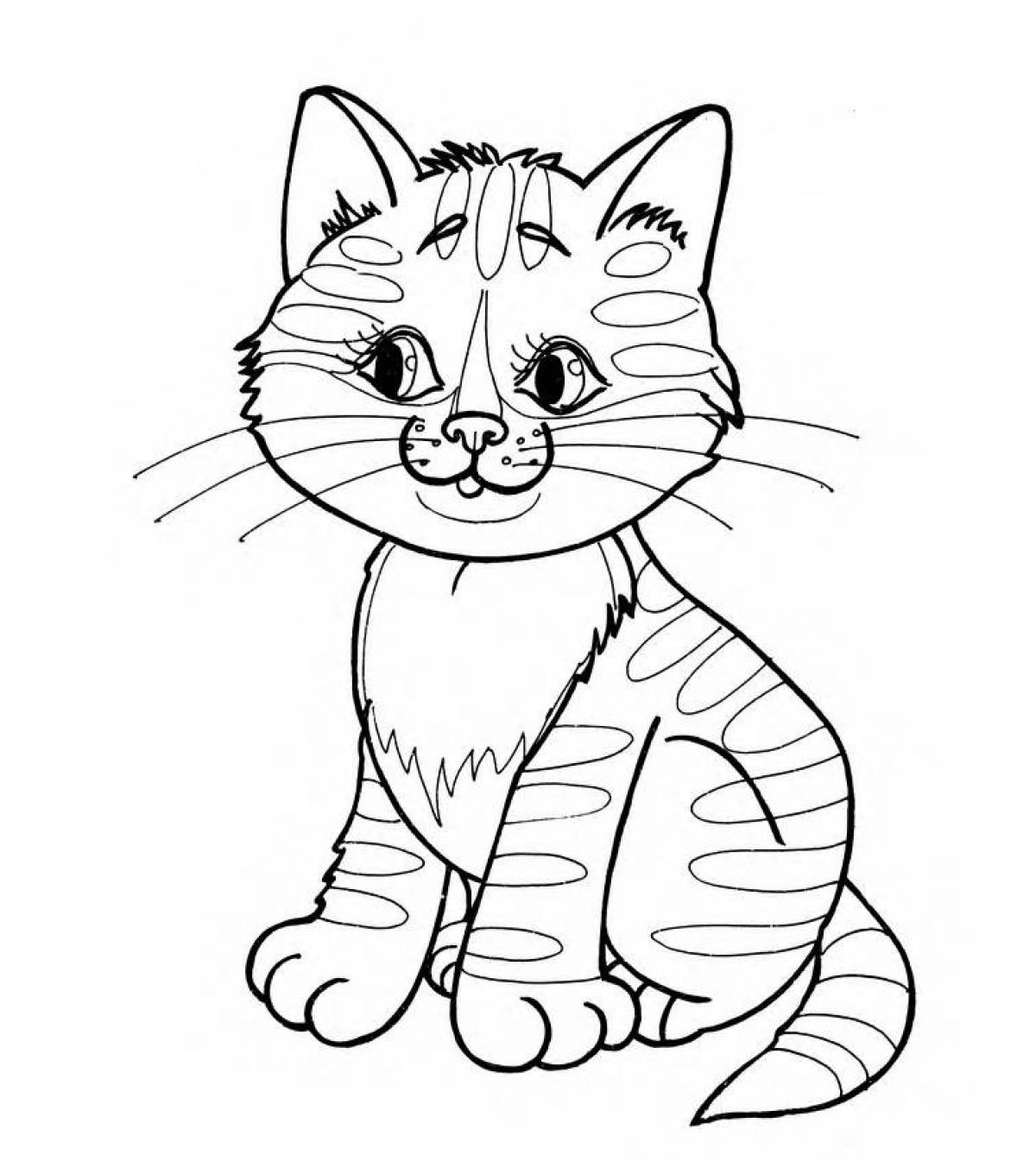 Раскраска любознательная кошка для детей