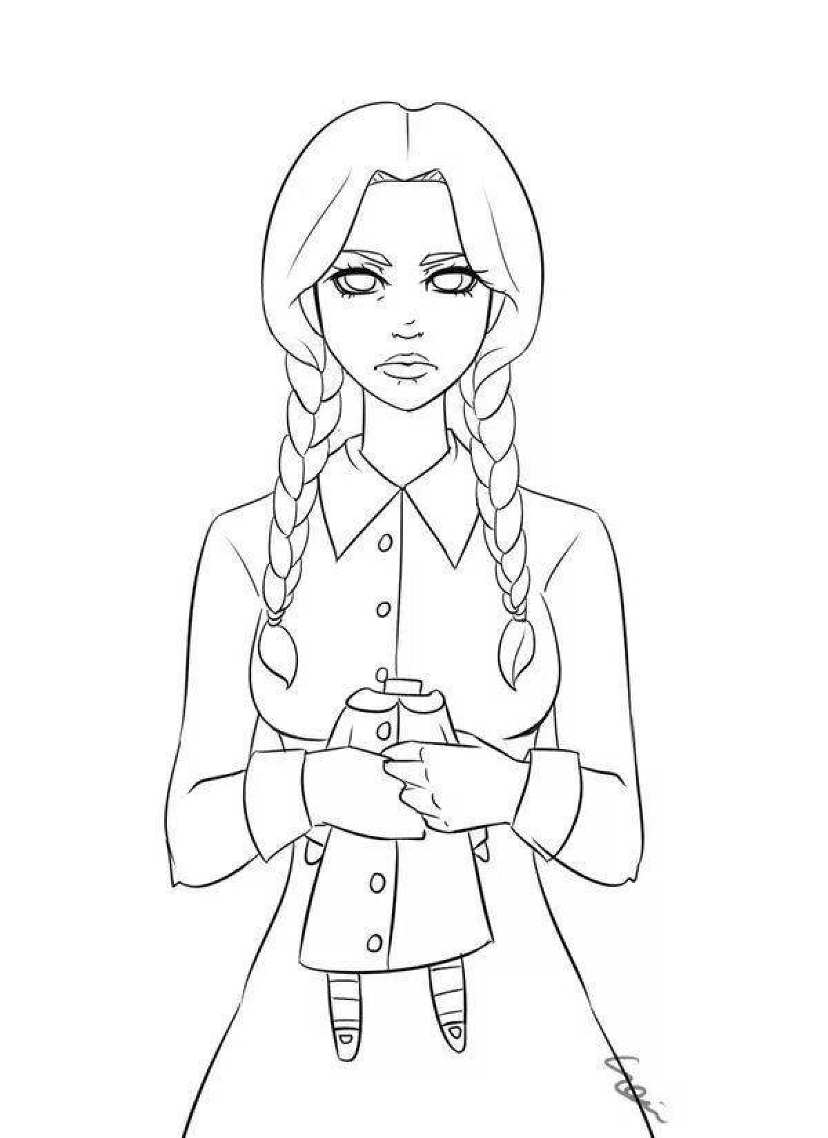 Exciting wednesday addams coloring page