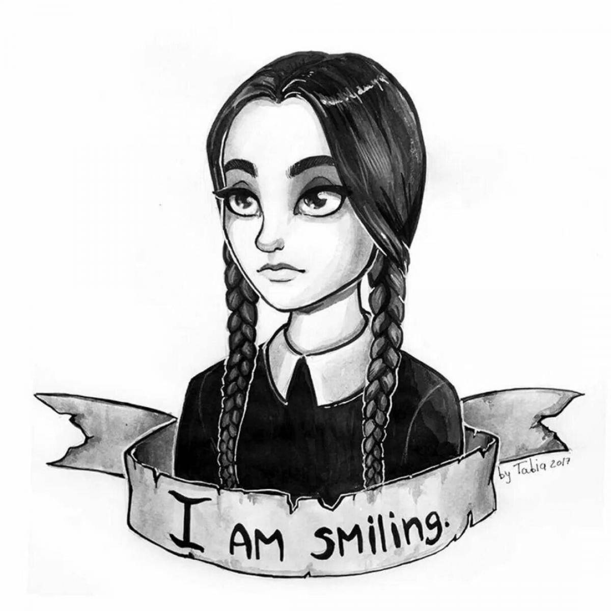 Glitter Addams Wednesday coloring page