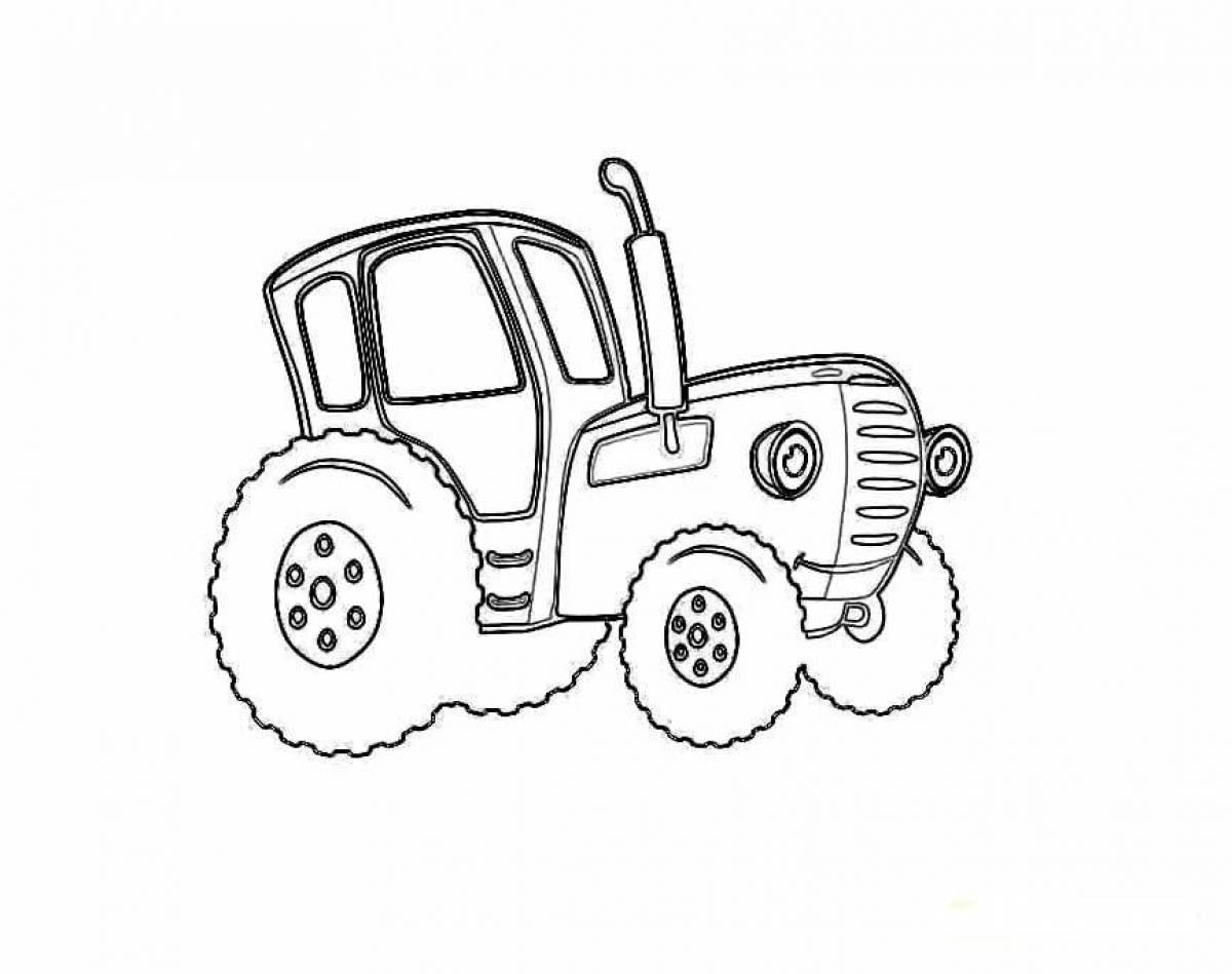 Colorful blue tractor coloring book for kids