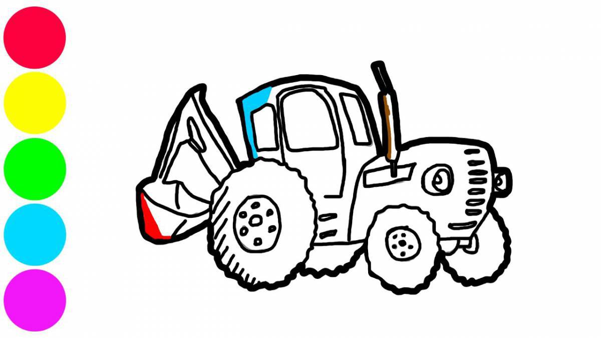 Cheerful blue tractor coloring book for kids