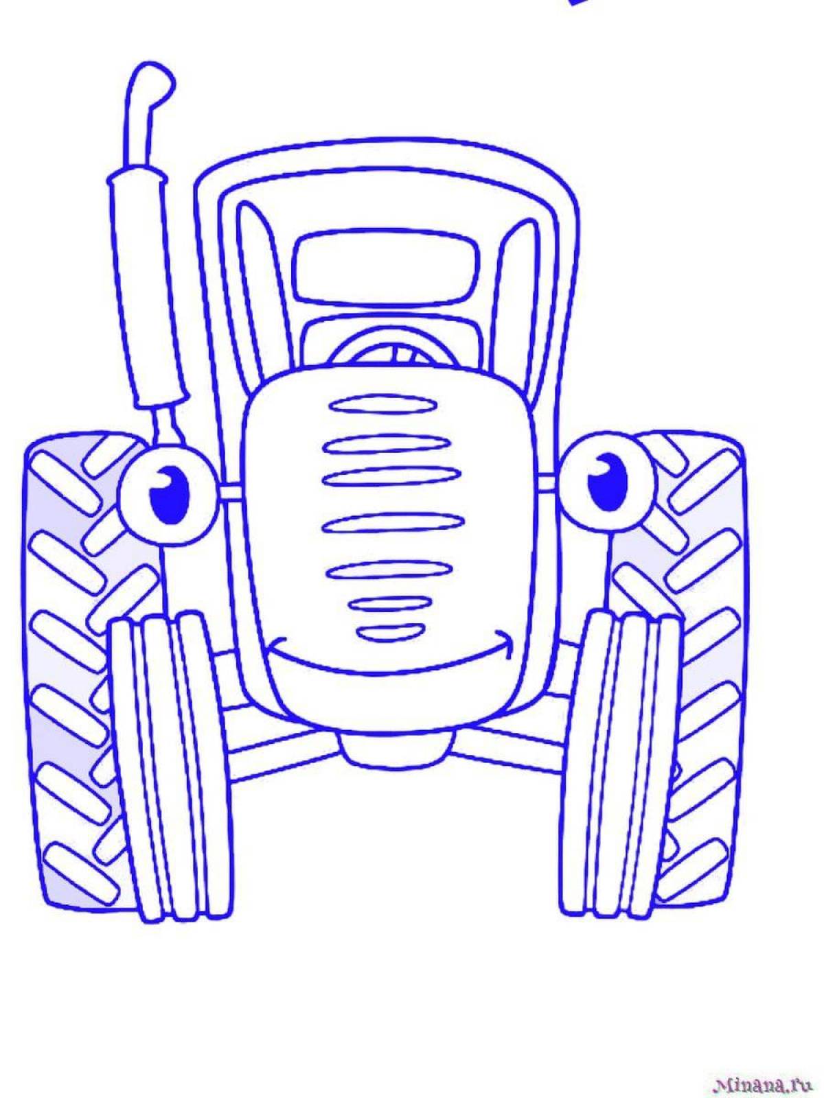 Cute blue tractor coloring book for kids
