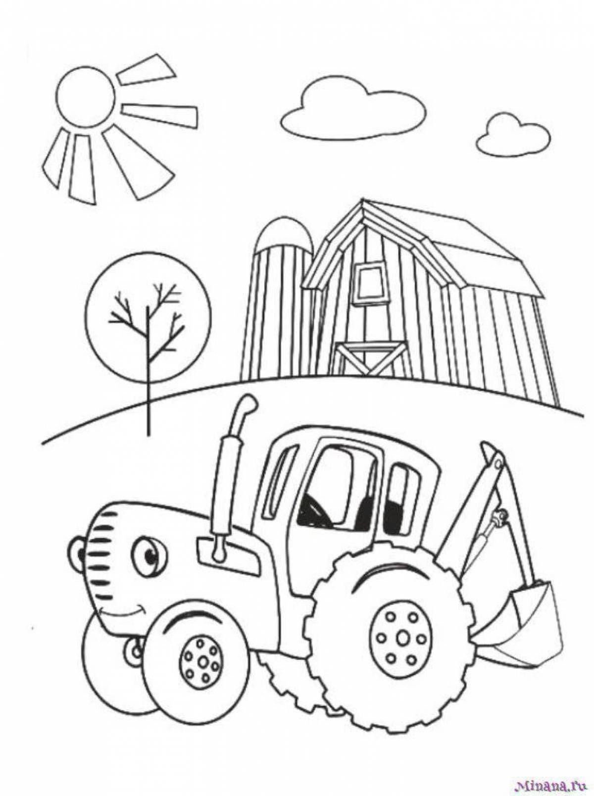 Fabulous blue tractor coloring book for kids