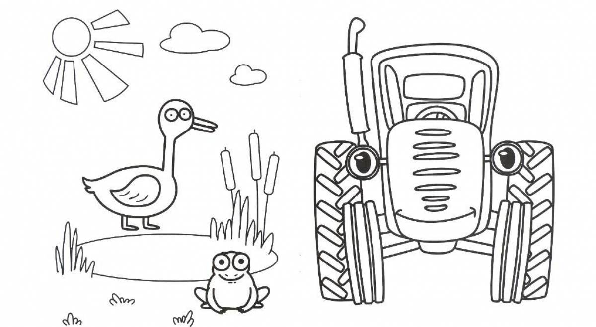 Wonderful blue tractor coloring book for kids