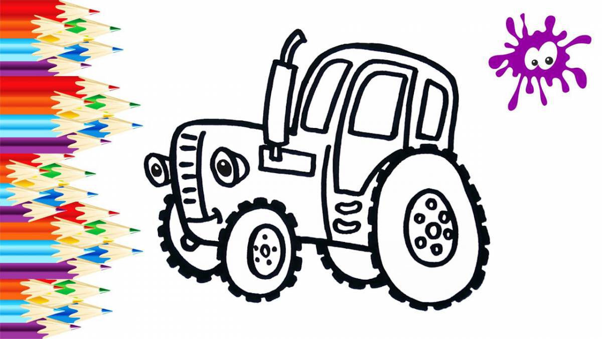Awesome blue tractor coloring book for kids