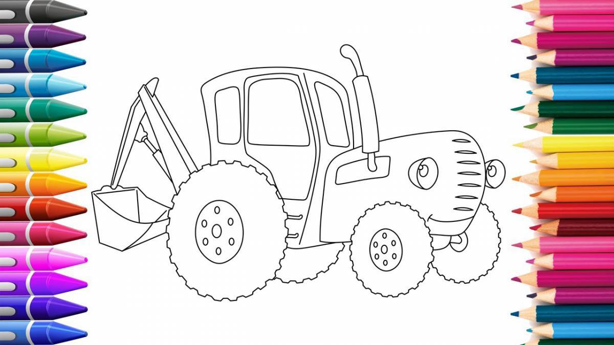 Glamorous blue tractor coloring book for kids