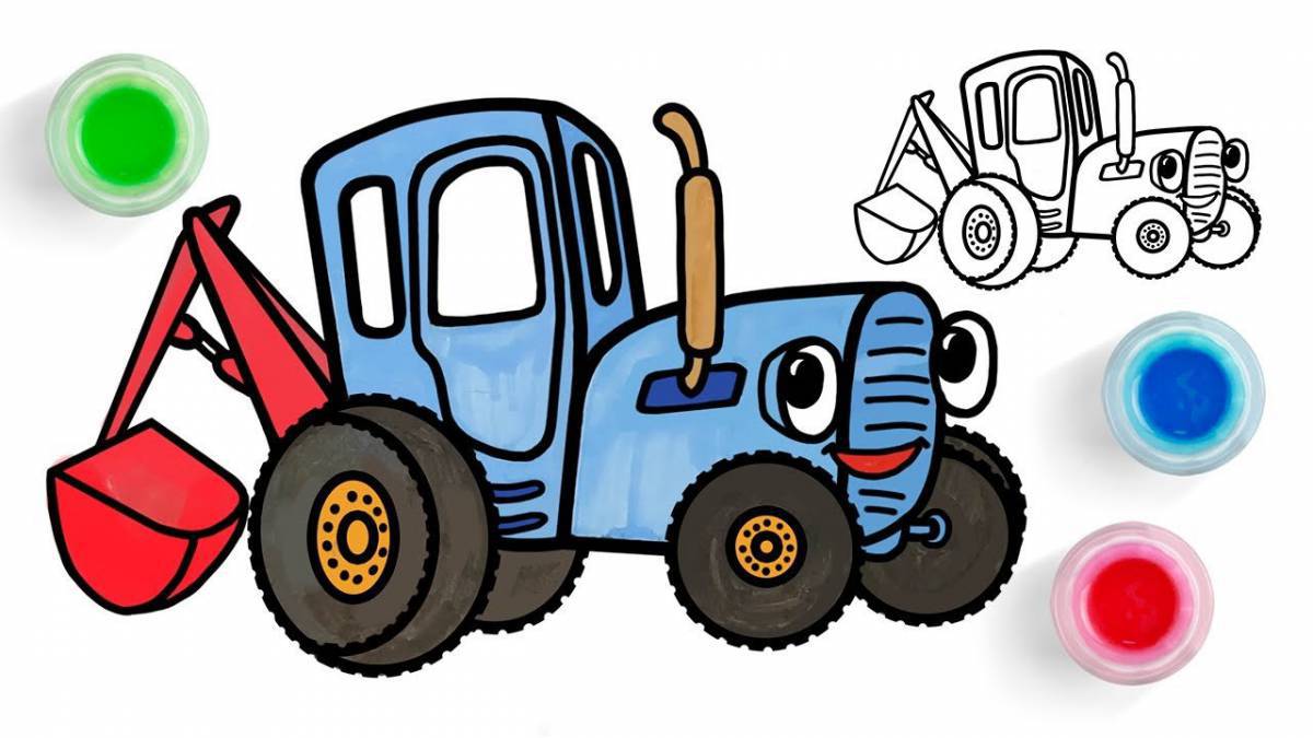 Perfect blue tractor coloring book for kids