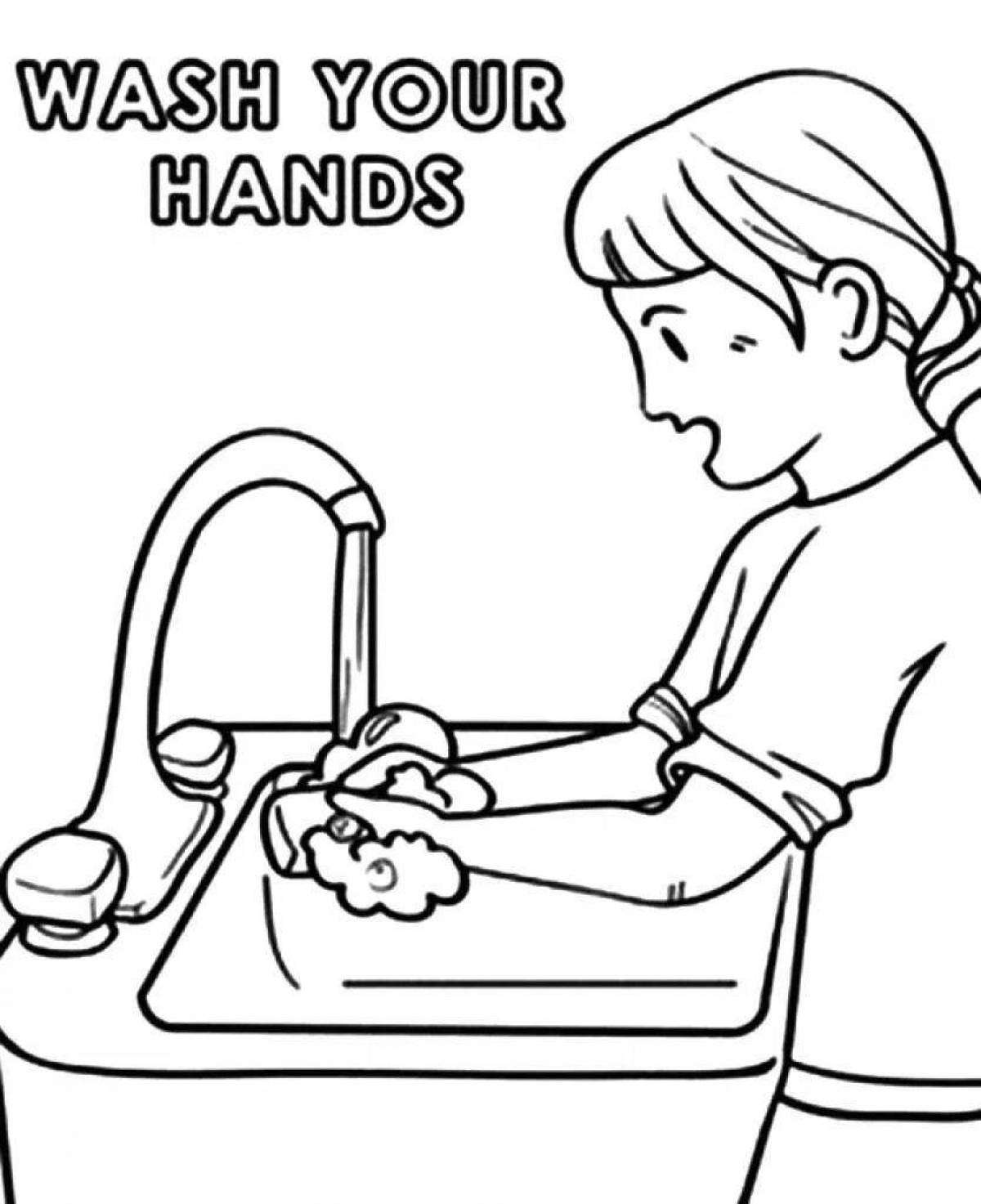 Раскраска мытье рук для детей