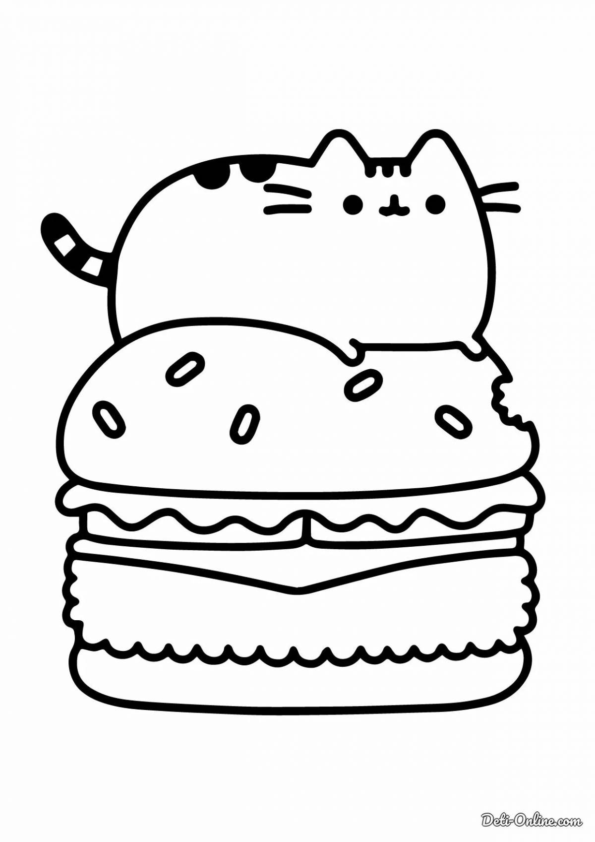 Очаровательная кавайная кошка-раскраска