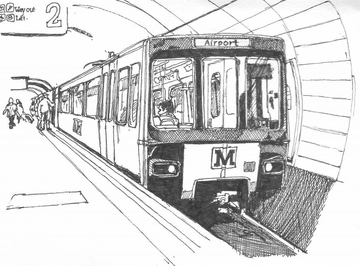 Веселая детская раскраска метро